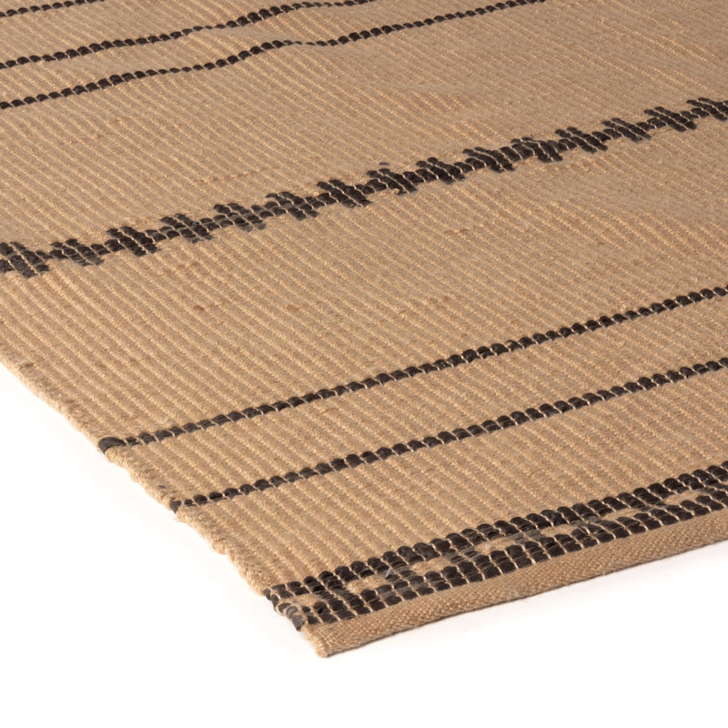 Rectangle Jaquelynn Striped Hand Loomed Recycled P.E.T. Area Rug in Valley Sand, Rectangle 9' x 12'