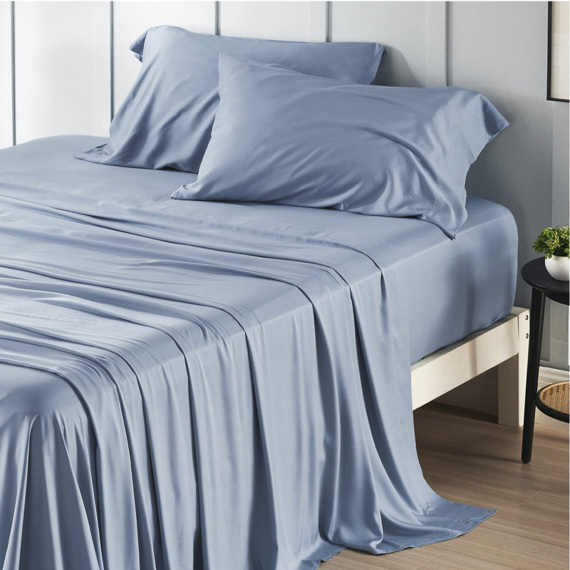 Essential Collection Cooling Rayon Derived from Bamboo Sheet Set, Full Sheet Set with 2 Pillowcases, Mineral Blue