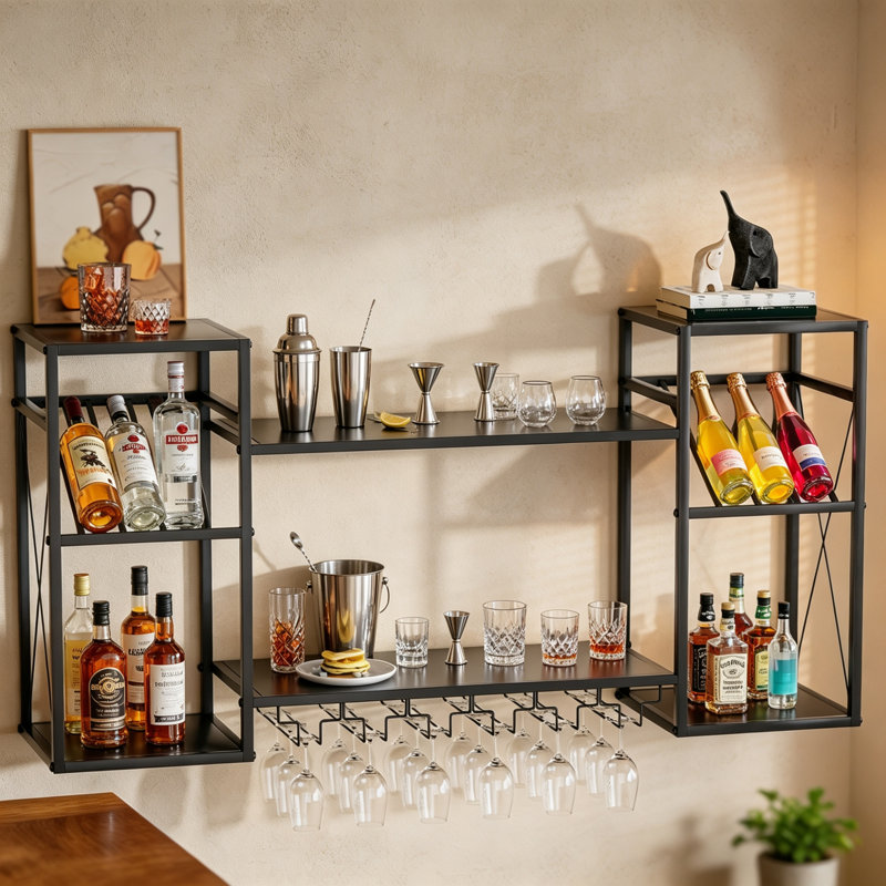 Wine Bottle & Glass Rack Black