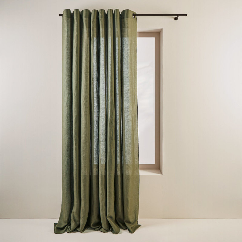 Linen Semi Sheer Curtain Single Panel, 350 x 280cm, Green
