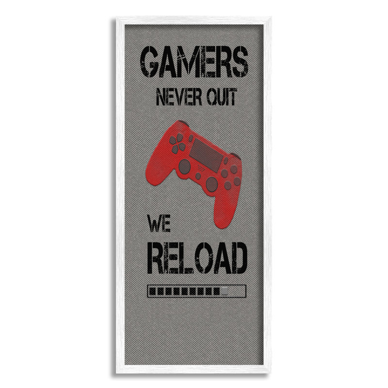 Art mural personnalisé Gamers Never Quit cmw-119, Giclée encadrée blanc bord de mer, H 24 po x l 10 po, Oui