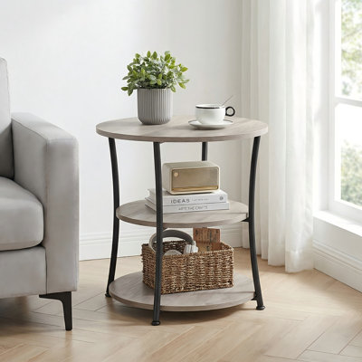 Graeber Round End Table with 3-Tier Storage Shelves