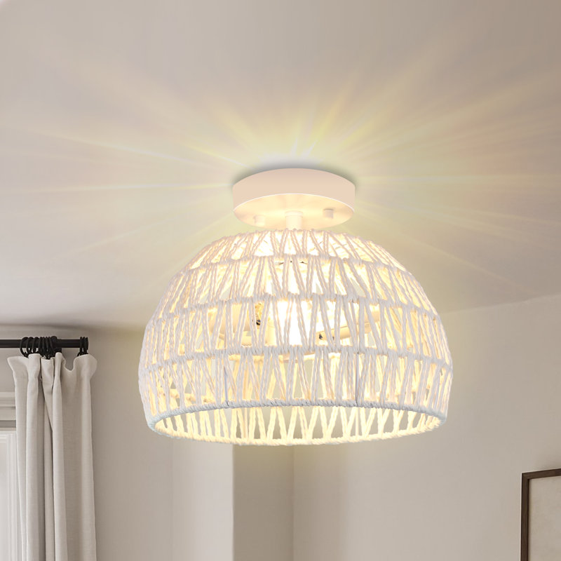 Berwyck Semi Flush Mount Rattan Light Fixture Boho Light Fixture Bathroom Ceiling Light