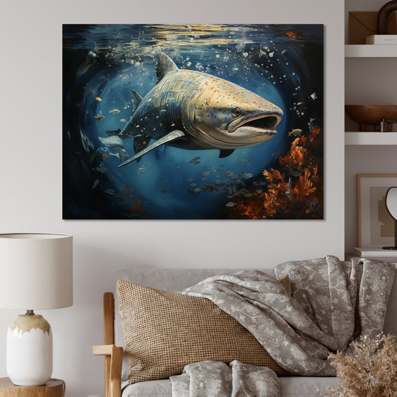 Requin gris, bleu, élégance II - imprimé, H 24 po x l 32 po x P 1 po, Toile tendue