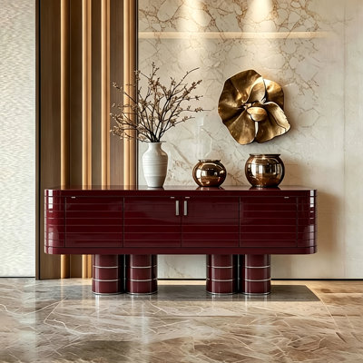 Italian luxury-style wine red entrance cabinet