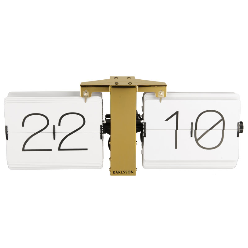 Metal Wall Clock, 14cm H x 36cm W x 8.5cm D, White/Brass