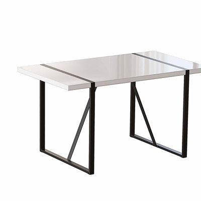 55 " modern rural industrial rectangular MDF white dining table, suitable for 4-6 people, equipped with black rectangular metal legs, used for home & kitchen