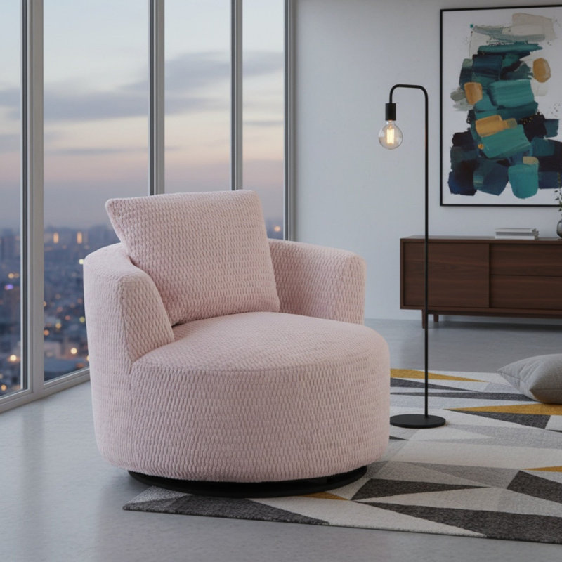 Fauteuil d'appoint pivotant à 360 ° compressible - siège moderne et confortable pour salon, bureau, appartement, Rose