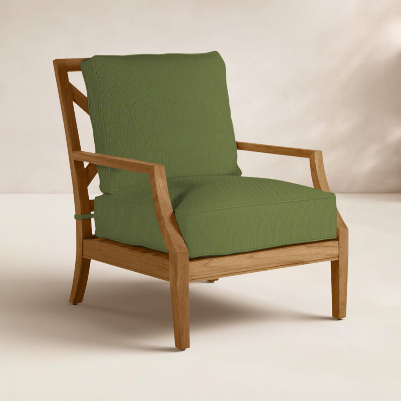 Haley Teak Lounge Chair - Natural Teak, Natural Teak, Welt + Standard fill, Linen Forest