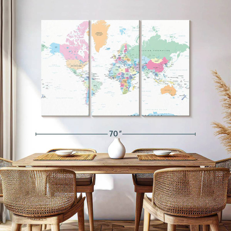 Keiri Labeled Pastel World Map, 42" H x 65" W