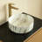 14.2" Round Vessel Bathroom Sink, White Ceramic With Gold Marble Pattern, Vessel Mount
