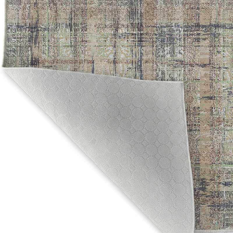 Premium Cotton Area Rug (2.6 x 4.9 ft), Mink & Green/Grey | 100% Cotton, 3.9 oz/sq ft, Antibacterial, Non-Slip PVC Underside, 0.4 in Pile Height | Machine Washable, Soft and Durable for Living Room & Bedroom