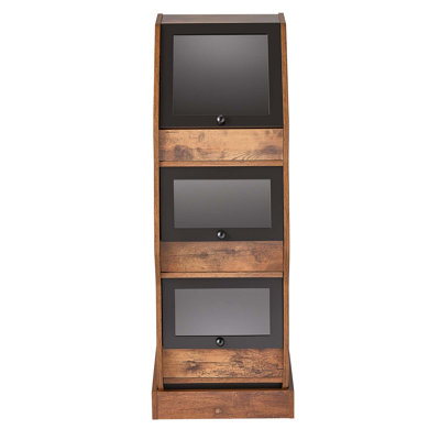 Bamboo Wooden Bread Storage Box with Triple-Layer Design, Brown Kitchen Organizer for Homemade Bread and Pantry, Features Acrylic Door Panel and Ventilation System