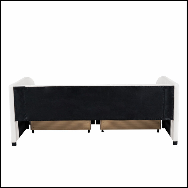 Lit de jour rembourré avec dossier ergonomique et tiroirs de rangement spacieux pour plus de confort et d'organisation, Beige