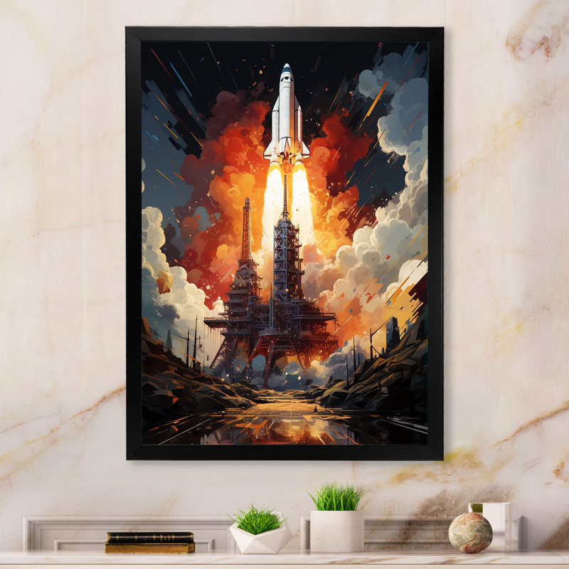 Rocketship Cosmic Ascent I - impressions d'art mural Rocketship, H 20 po x l 12 po x P 1 po, Cadre photo noir