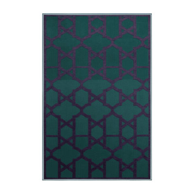 Machine Washable Trellis Blue Area Rug