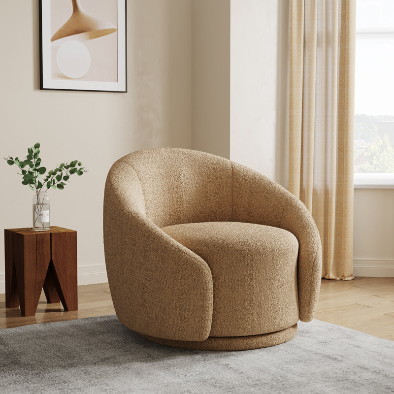 Aunna 89.2Cm Wide Swivel Barrel Chair, Light Brown Teddy
