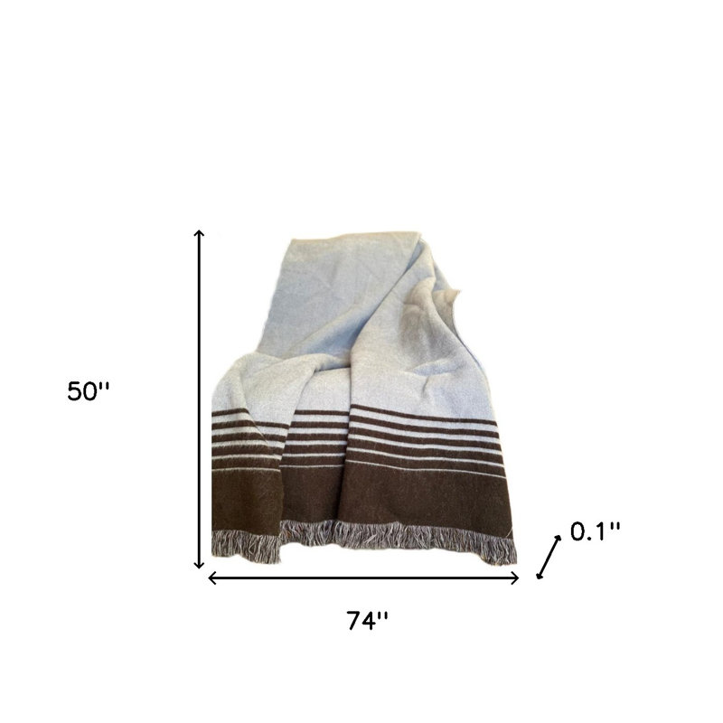 Jeté rayé en microfibre tissé avec frange