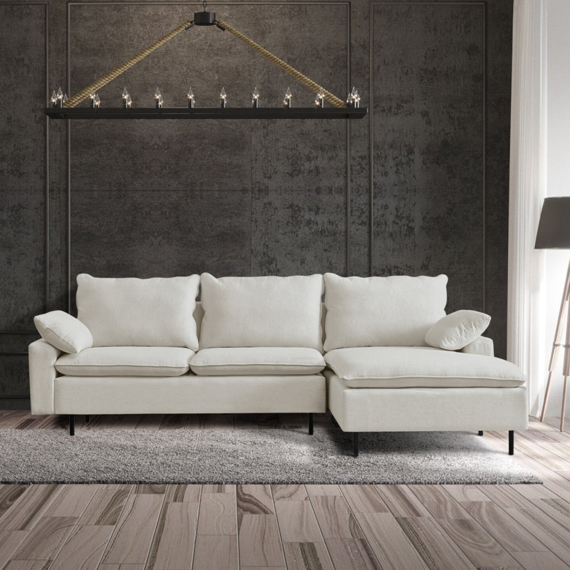 Modern L-shaped Sectional Sofa With Two Pillows, Right Hand Facing