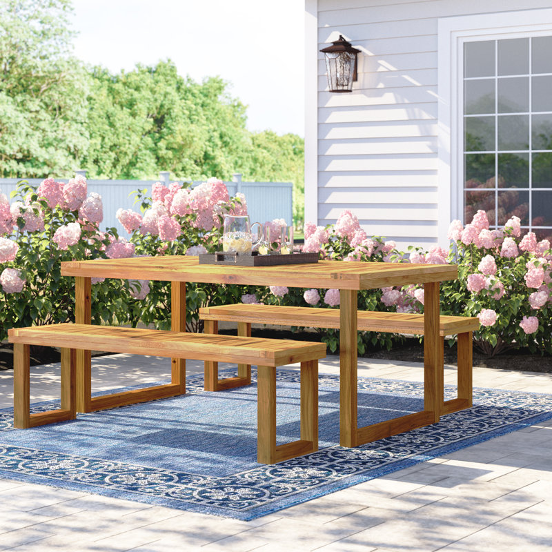 Aiesrom 2 - Person Acacia Wood Patio Dining Set with Rectangular Table, Natural