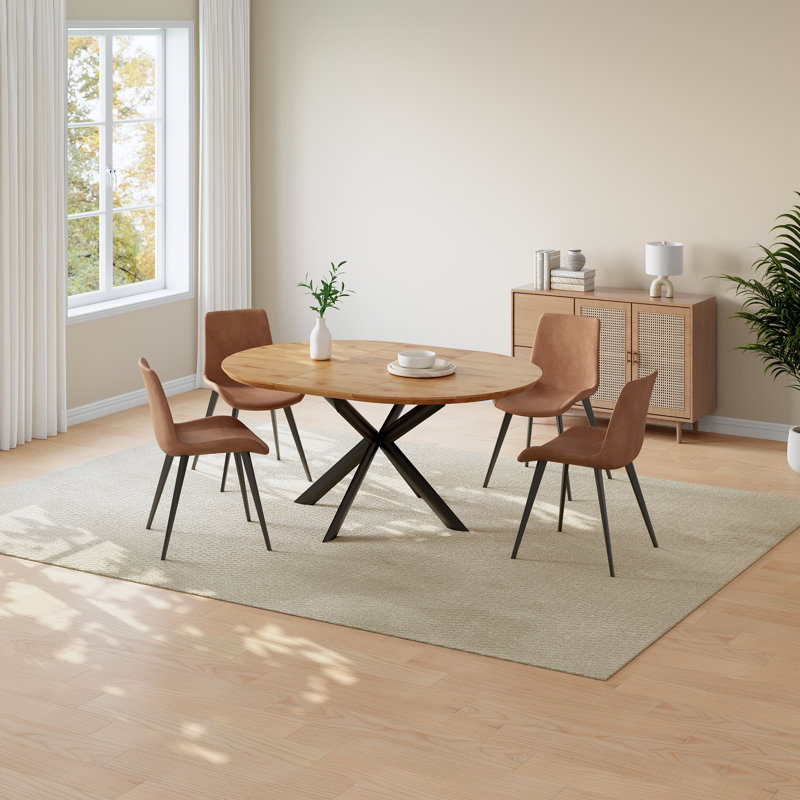 43.3"-59." Extendable Dining Table Set For 4-6 With 4 Pu Leather Chairs Space-Saving Round Kitchen Table, Brown
