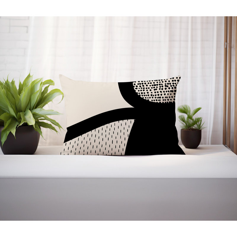 Coussin lombaire réversible intérieur / extérieur Vikka, H 14 po x l 20 po, Blanc cassé / noir