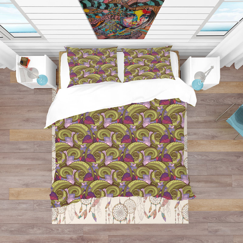 Ensemble de housse de couette bohème et éclectique, Housse de couette double / grand + 2 taies