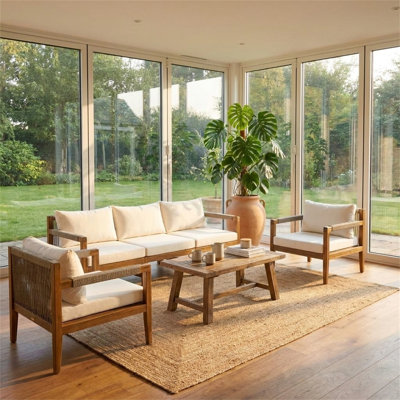 Ensemble de canapé d'extérieur 3 pièces en bois d'acacia