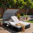 Outdoor Steel Frame Sun Lounger With Curved Sun Canopy, Adjustable Backrest, Hidden Side Table And Arched Armrests-785638480