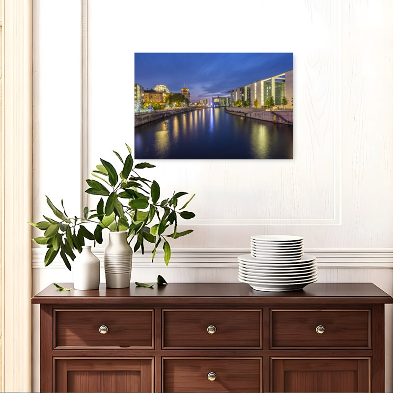 Berlin River Reflections Modern Abstract Architecture City Wall Art Print, 16" H x 24" W