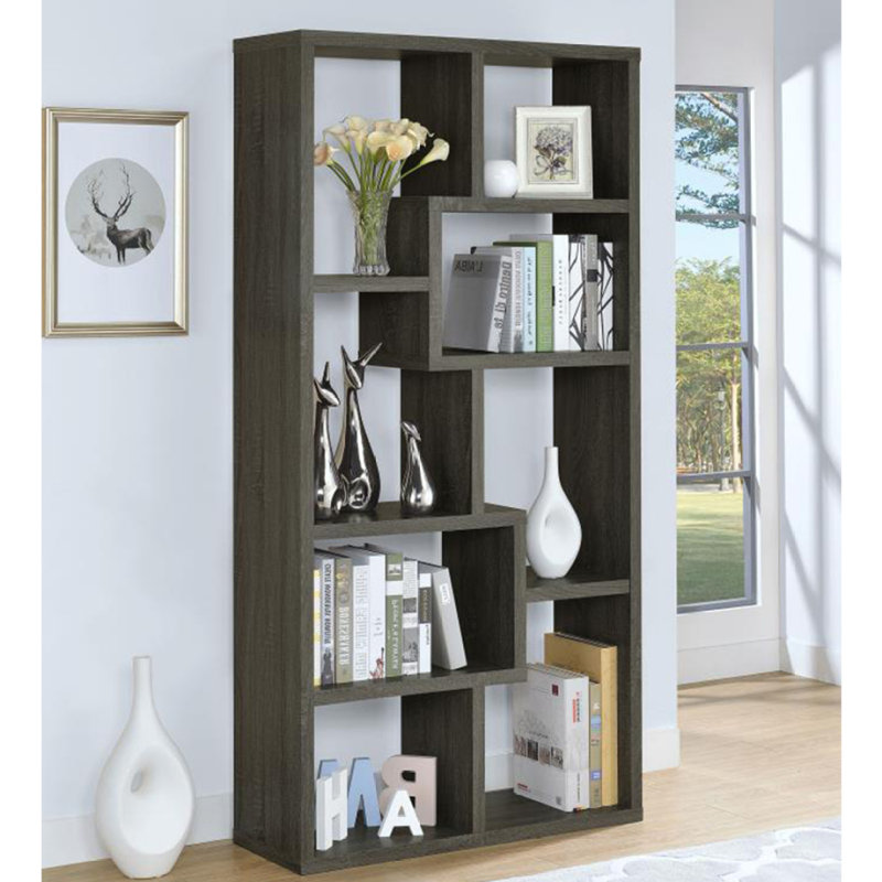 Rectangular 10-Shelf Bookcase In Weathered Grey