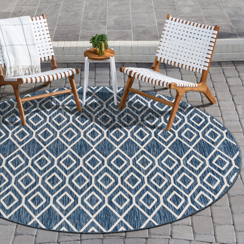 Turks and Caicos Indoor/Outdoor Rug, Round 4'1", Dark Blue