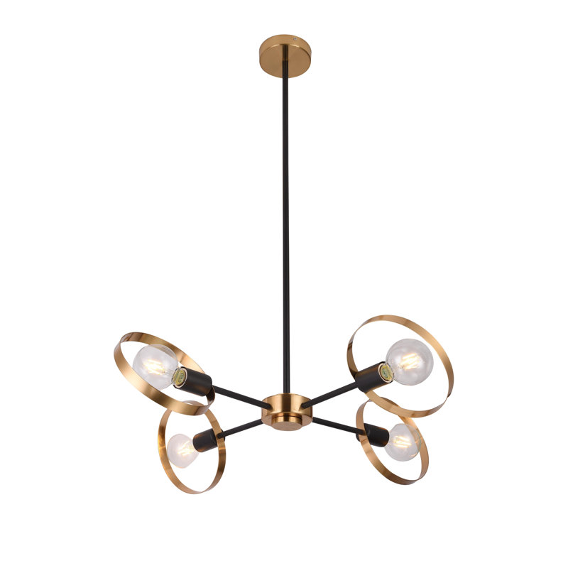 Lustre 4 lumières à abat-jour noir et doré Rowland