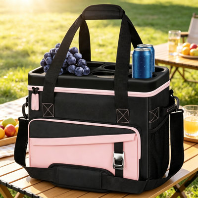 40L Foldable Large Insulated Cool Bag, Holds 55 Cans, Sturdy Hard Top Cool Box with Built-in Cup Holders for Picnic, Camping & Beach
