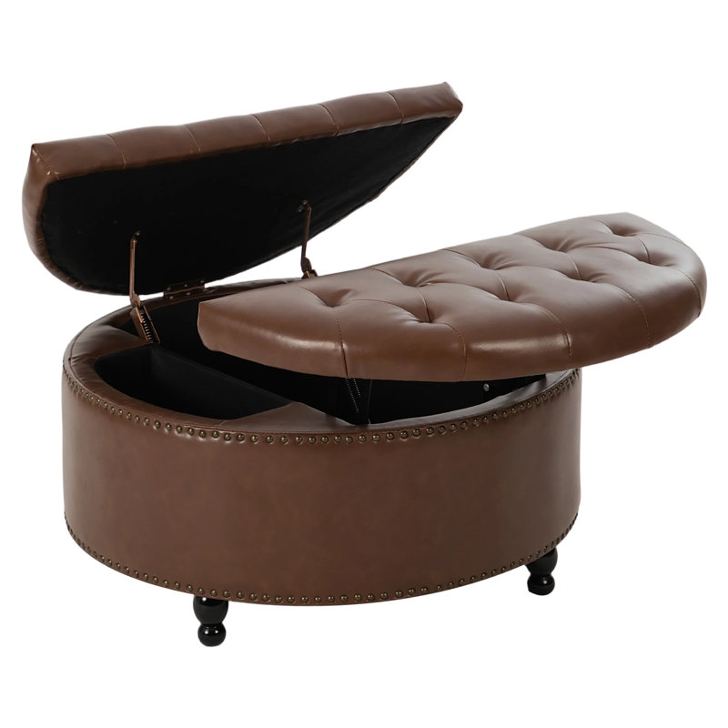 80cm Wide Tufted Round Standard Ottoman with Storage, Brown