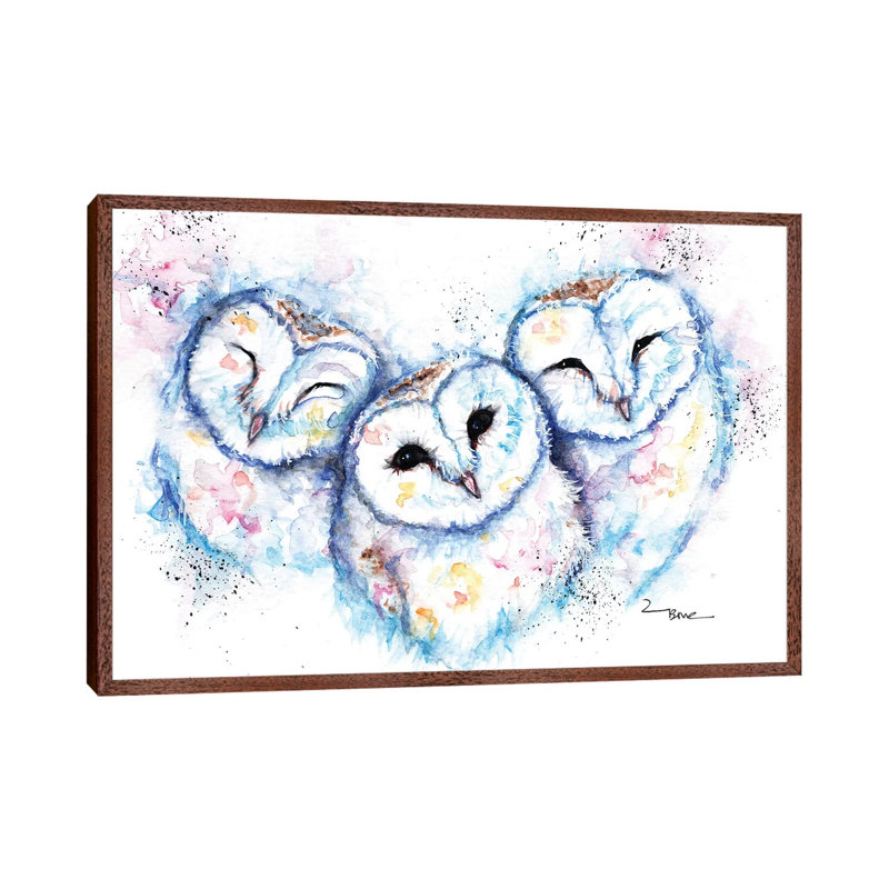 Sleepy Time Owls - Painting on Canvas, 45.72cm H x 66.04cm W x 3.81cm D, Classic Brown Wood Framed