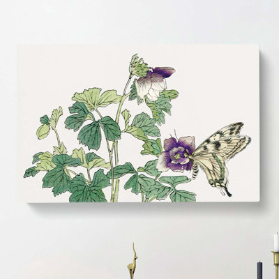 Butterfly on a Purple Flower by Morimoto Toko - Wrapped Canvas