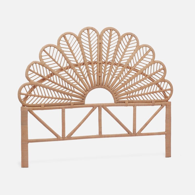 Boleyn Natural rattan headboard queen bed 160cm, 130cm H x 160cm W x 6cm D
