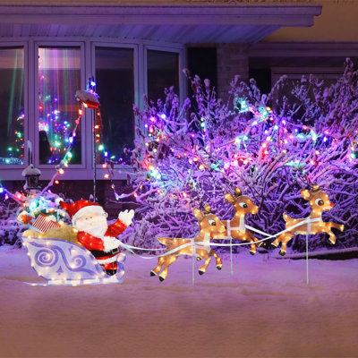 Rudolph L2D PreLit Yard Art Sleigh w Reindeer
