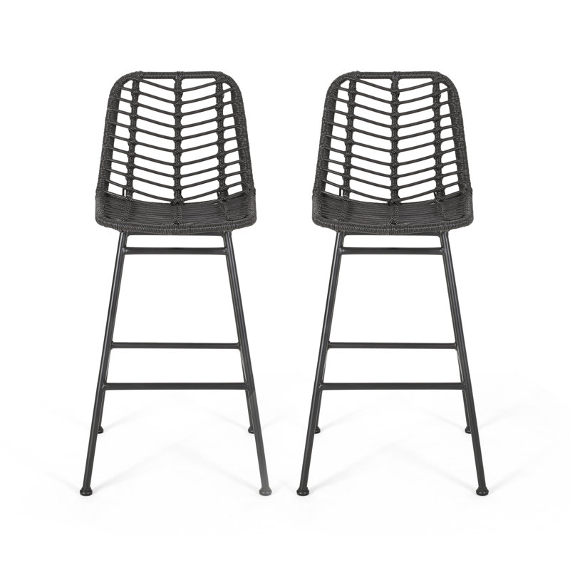Tabourets de bar d'extérieur en osier (ensemble de 2), Gris
