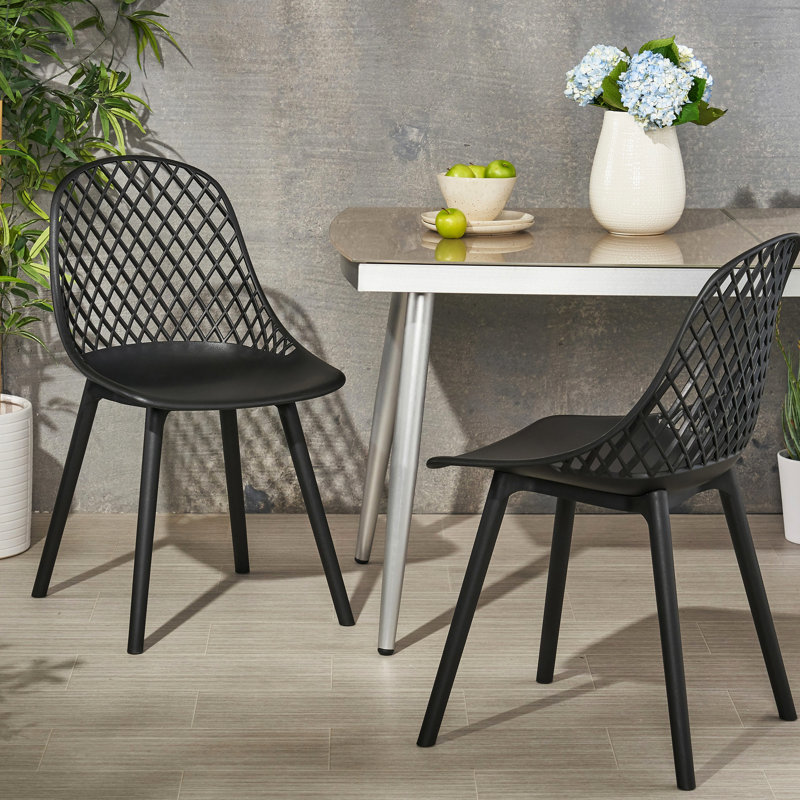 Weather - Chaise d'extérieur - Chaise Lily en polypropylène noir avec design élégant et base, 17,54 po, largeur de 21,2 po