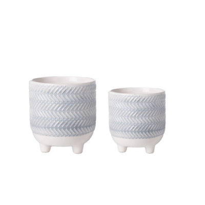 Pot rond en céramique lustré bleu