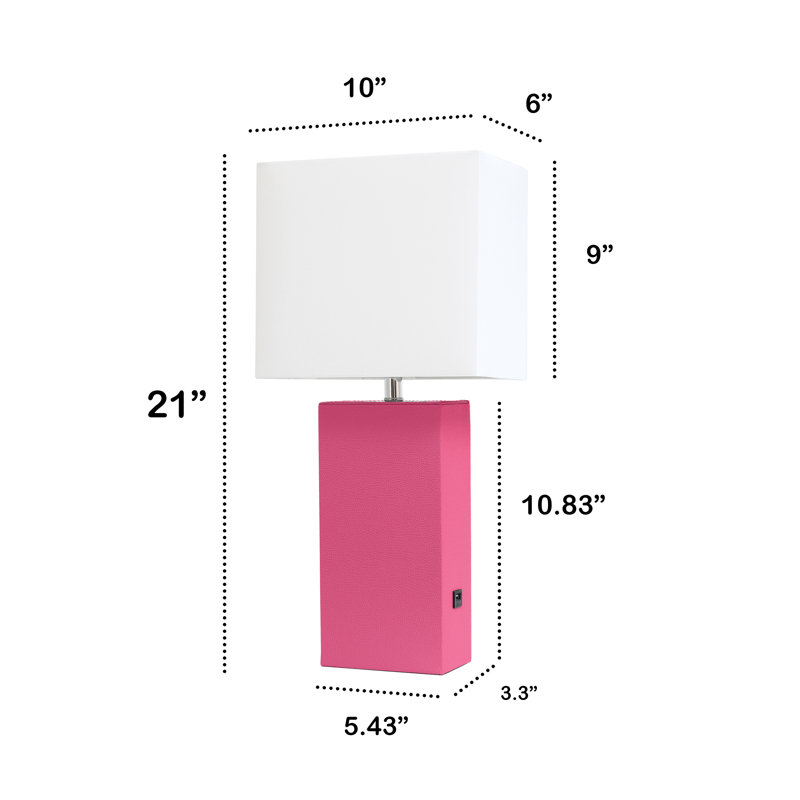Damond Lalia Home Lexington 21" Leather Base Table Lamp with White Rectangular Linen Shade, No, Clear, Hot Pink