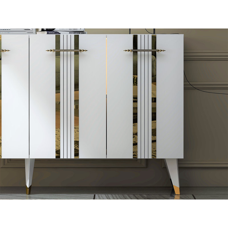 Olivia 80cm Sideboard, White/Gold