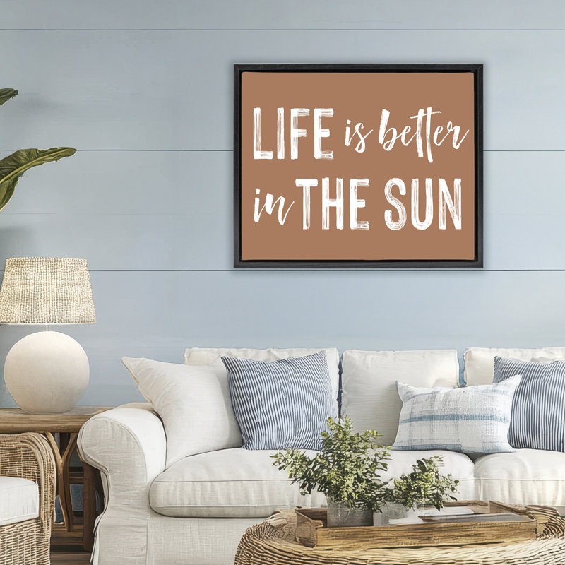 Cadre flottant Life Better In Sun Brown, H 25 po x l 31 po, Cadre flottant noir de jais