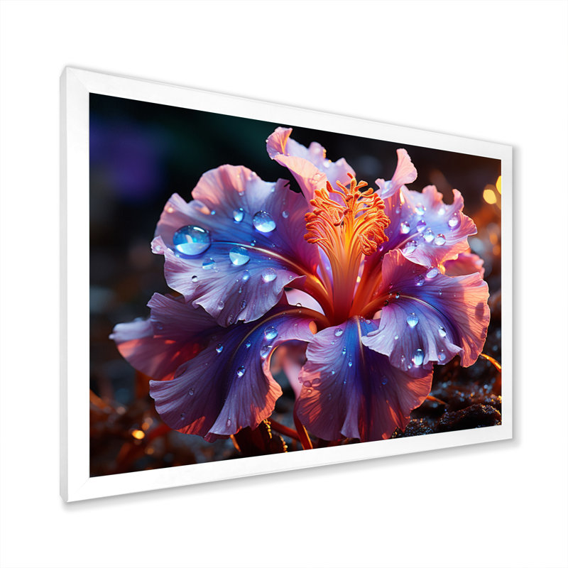 «Atward Flowers Glowing Iris», reproduction, Cadre simple blanc, H 30 po x l 40 po x P 1,5 po
