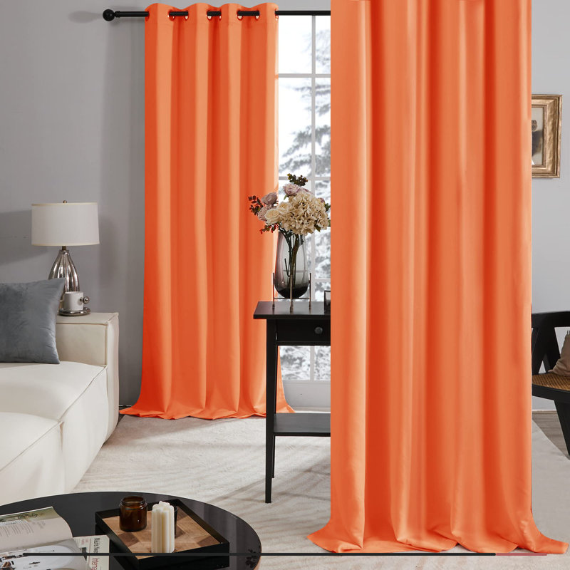 Deconovo 100 Percent Blackout with Liner Grommet Curtain Panel Pair, 52" W x 63" L, Orange