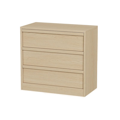 Table de chevet à 3 tiroirs en bois naturel, commode PB avec poignées en bois, rangement moderne multi-pièces
