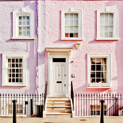 London Pink And Purples Houses Crop by Keri Bevan - Wrapped Canvas Print