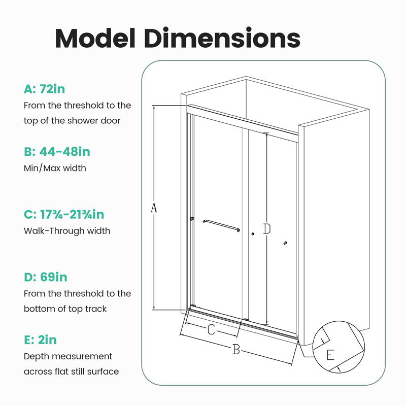 44"-48"W*72" H Semi-Frameless Double Sliding Shower Door, Bypass Shower Door, 1/4" (6Mm) Thick Sgcc Tempered Glass Door, Chrome